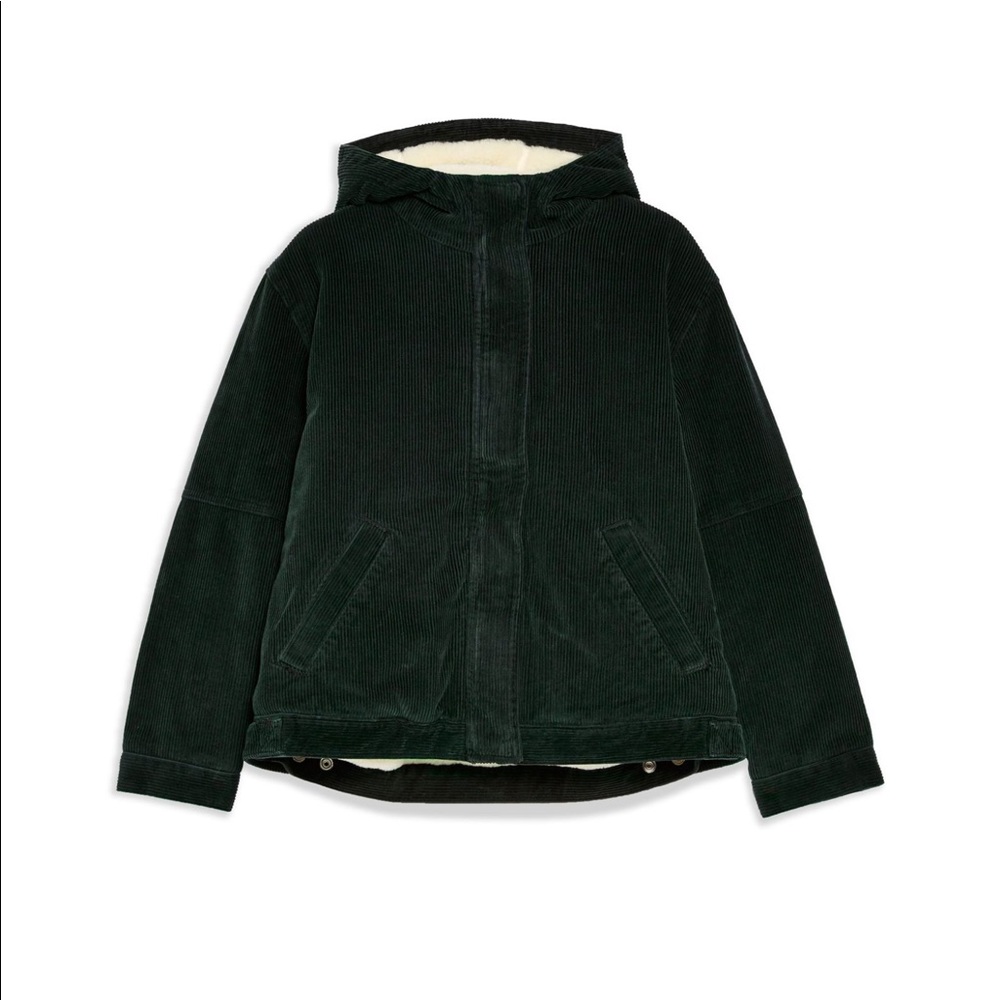 Topshop corduroy hooded shearling jacket xs